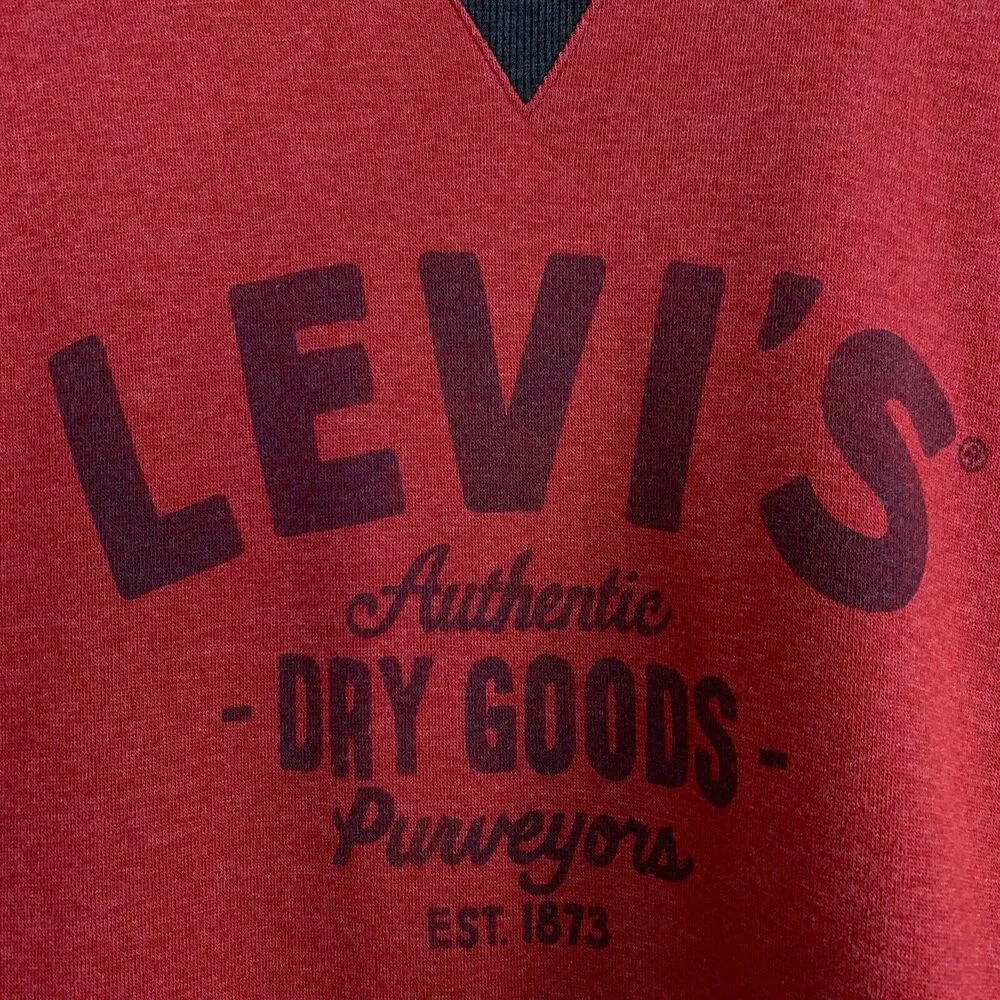 Levis Logo Crew Raglan Sweatshirt Red Gray Standard Fit Casual Lounge Mens XL